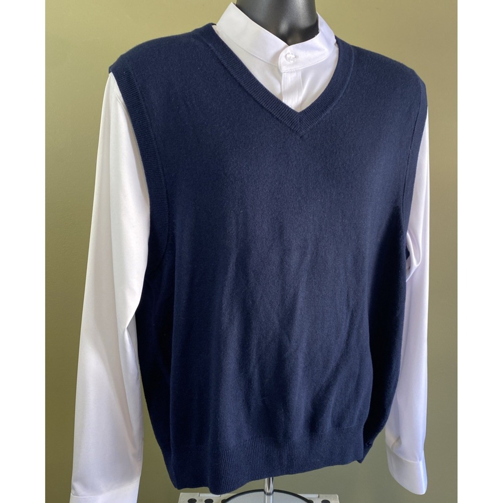 VTG Allen Solly Mens Merino Wool Silk Cashmere Blend Black V-Neck‎ Vest Large